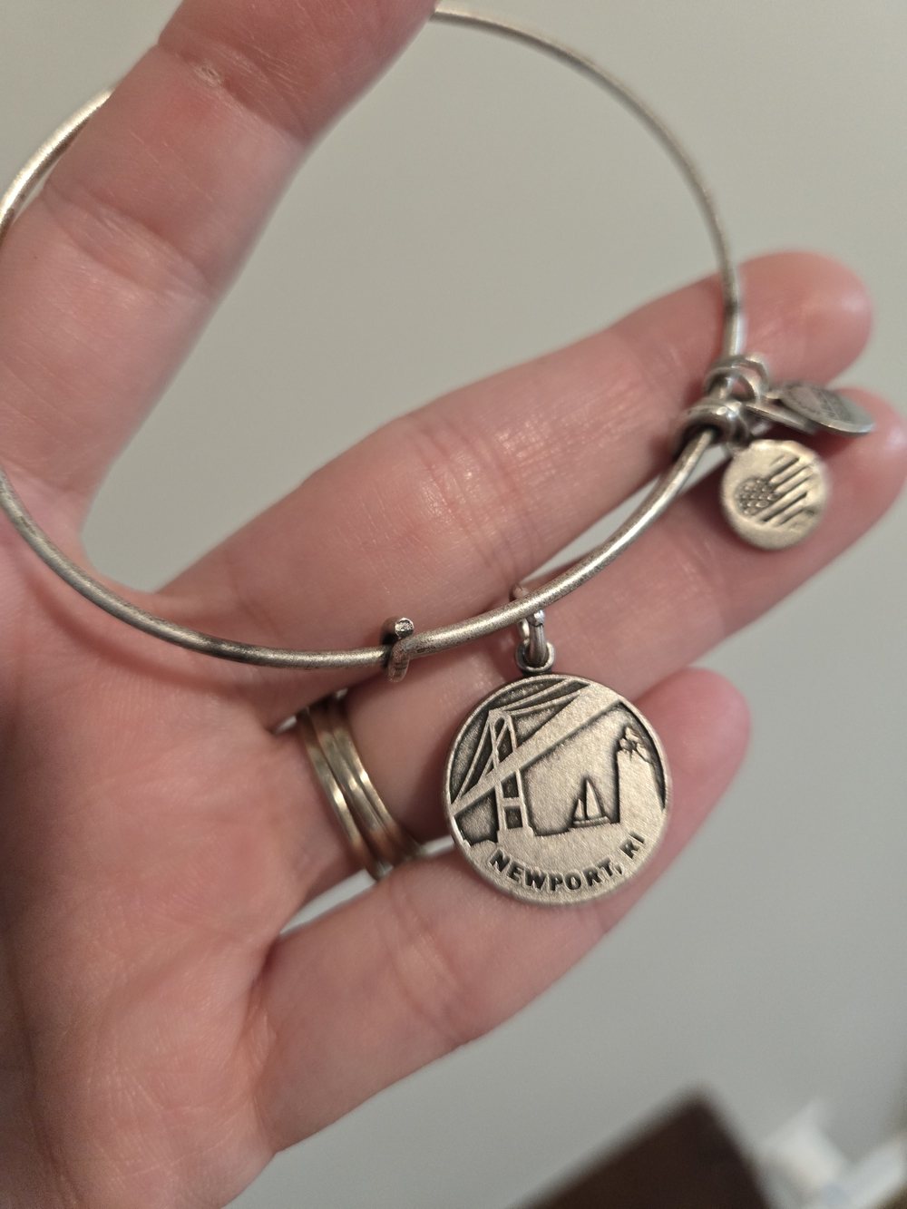 Alex and Ani Silver Tone Logo Charm Bangle